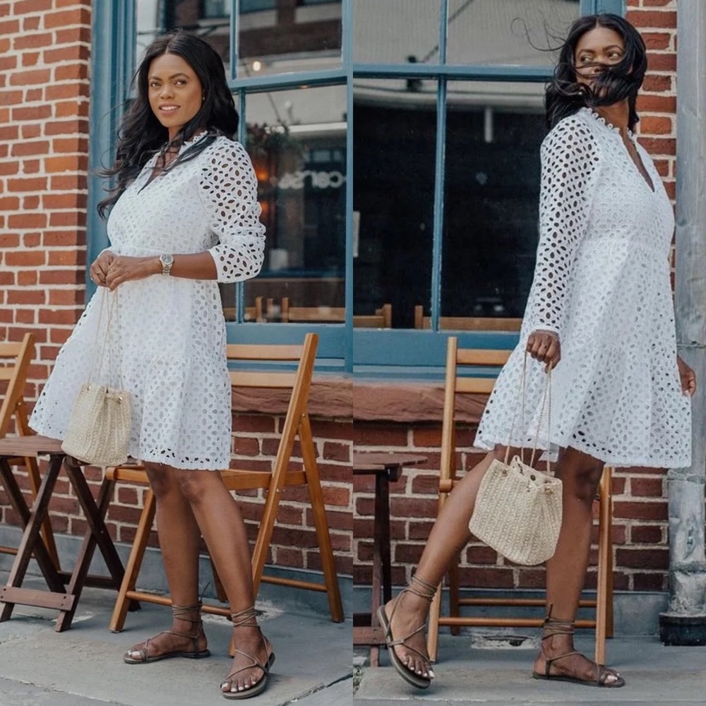 J Crew Tiered Popover Embroidered Eyelet Aline Mini Dress XXS Shift White